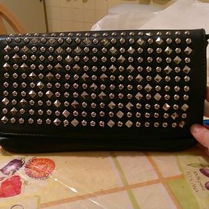 navy studded clutch with straps/ brand new)